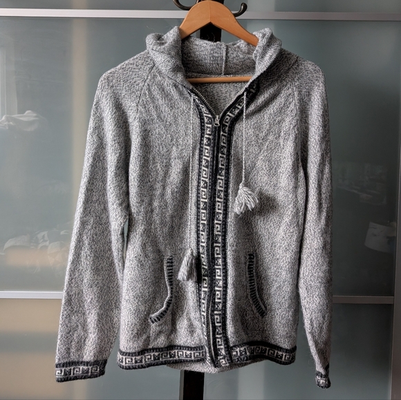 Handmade Sweaters - 🇵🇪🦙 Kimar Soft Alpaca Gray Hooded Cardigan Made In Peru - Medium